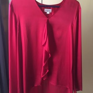Large Tahari red satiny ruffle front blouse
